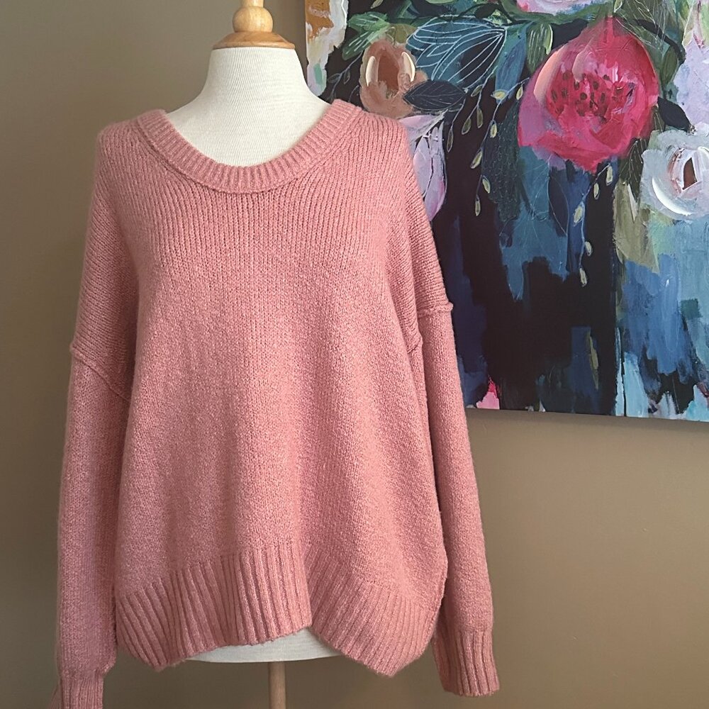 FREE PEOPLE Alpine Rose Chunky Knit Sweater Pink Oversized S NWT $128